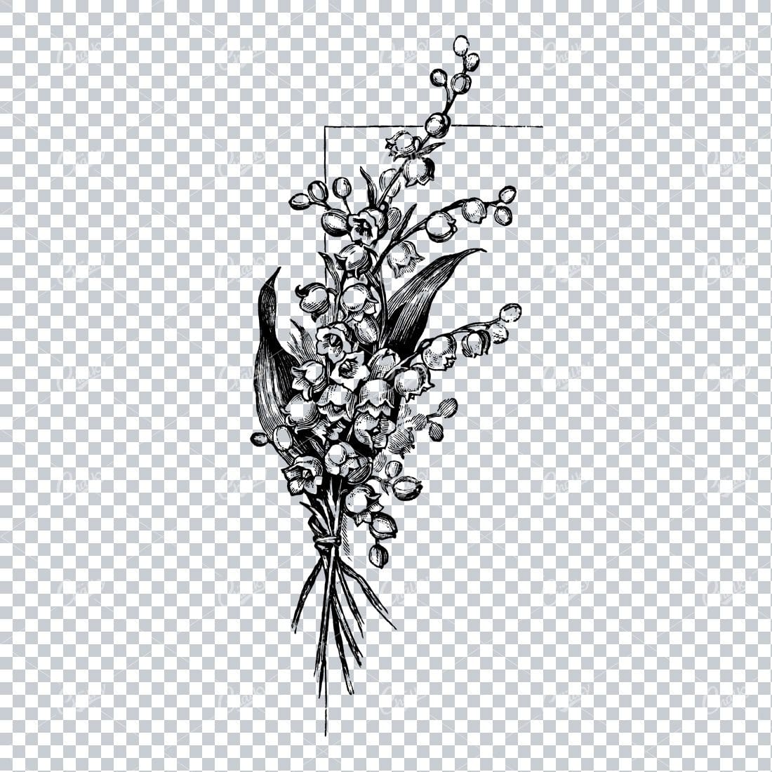 Vintage Botanical Line Art - Decorative Corner Piece with Flowers and Leaves No.7