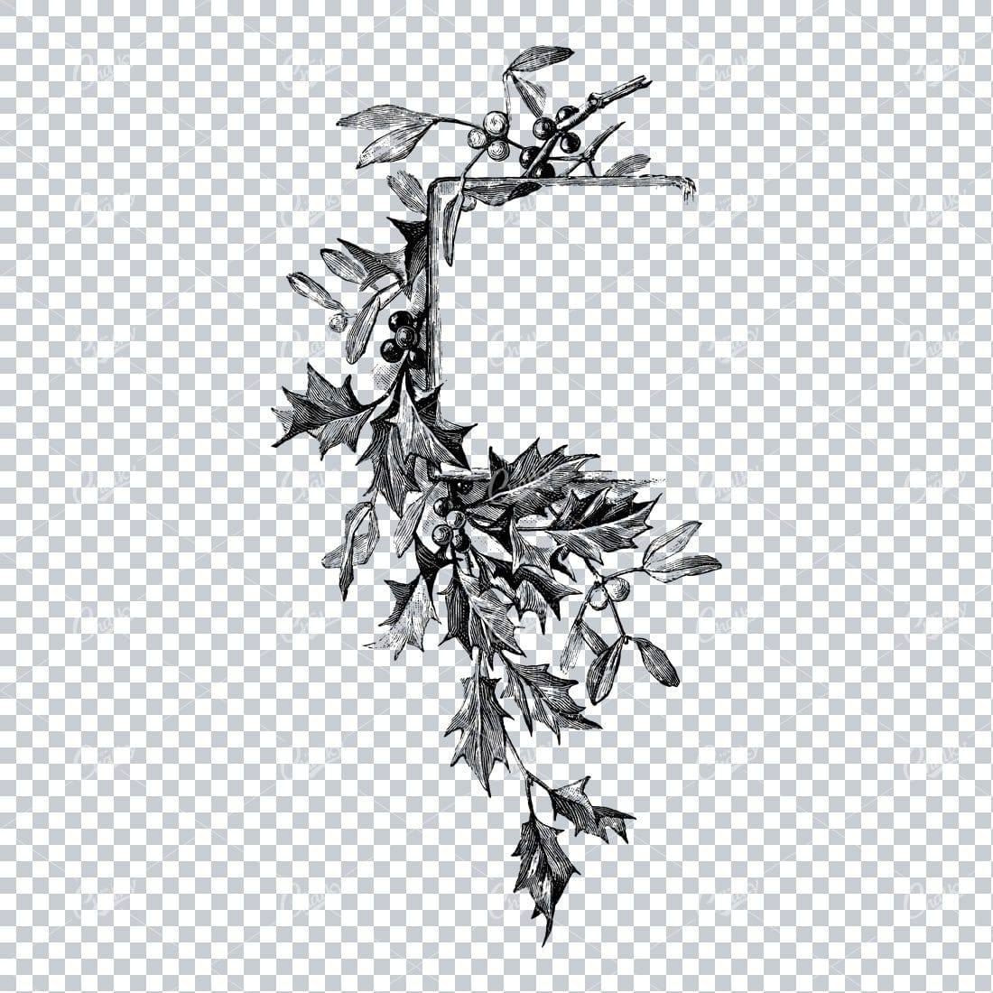 Vintage Botanical Line Art - Decorative Corner Piece with Flowers and Leaves No.8