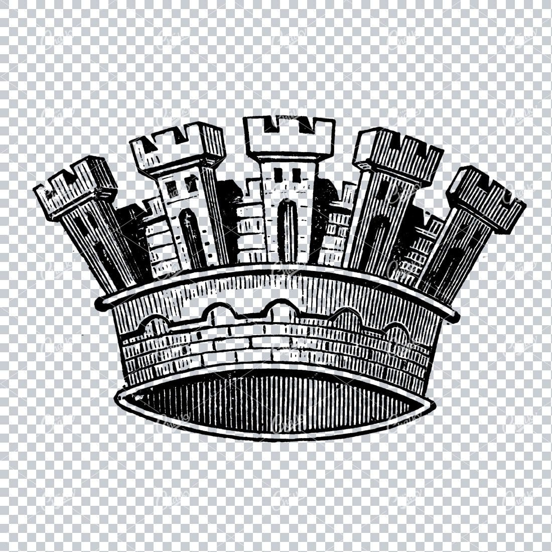 Vintage Crown Design with Castle Gates