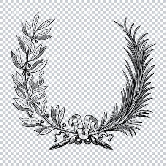 Vintage Line Art Illustration of a Laurel Wreath
