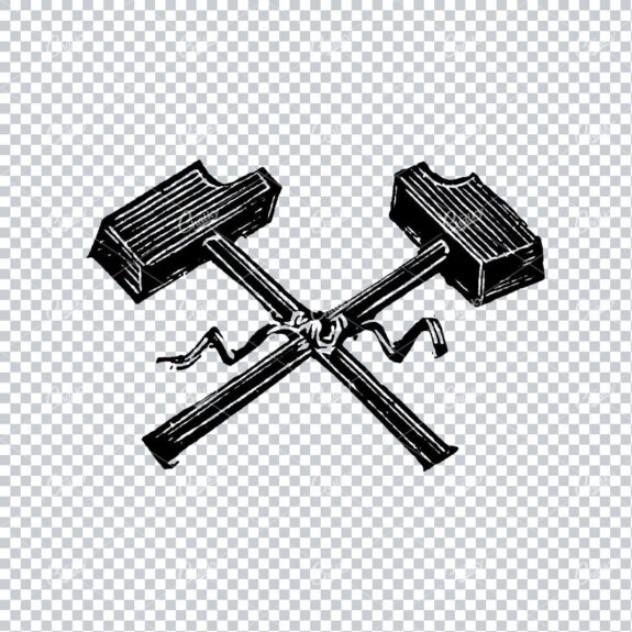 Old Line Art Illustration of Two Hammers Crossing