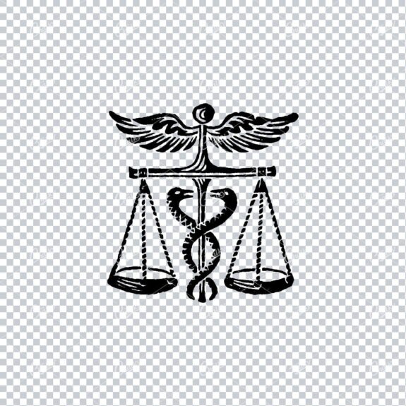 Antique Line Art Engraving Caduceus Scale Illustration