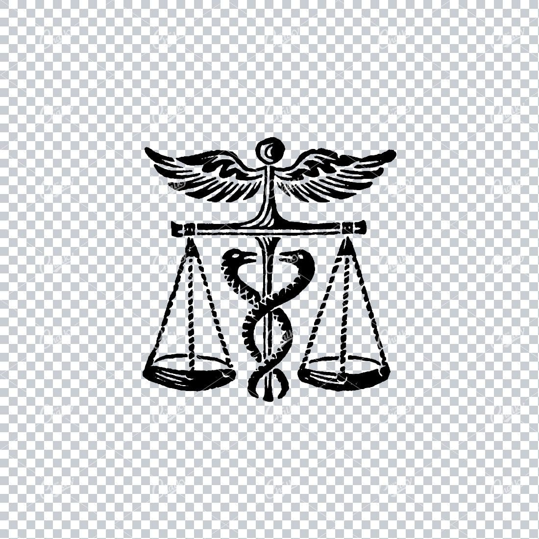 Antique Line Art Engraving Caduceus Scale Illustration