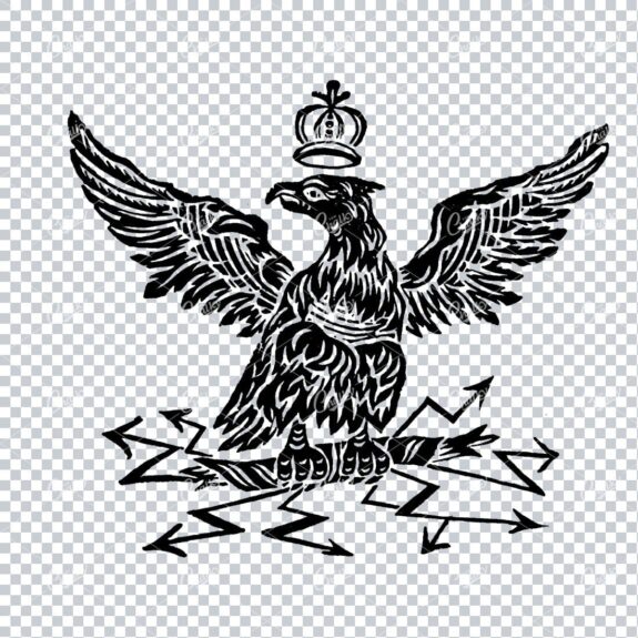 Old Military Illustration of an Eagle With Crown Holding Lightning Bolts No.1