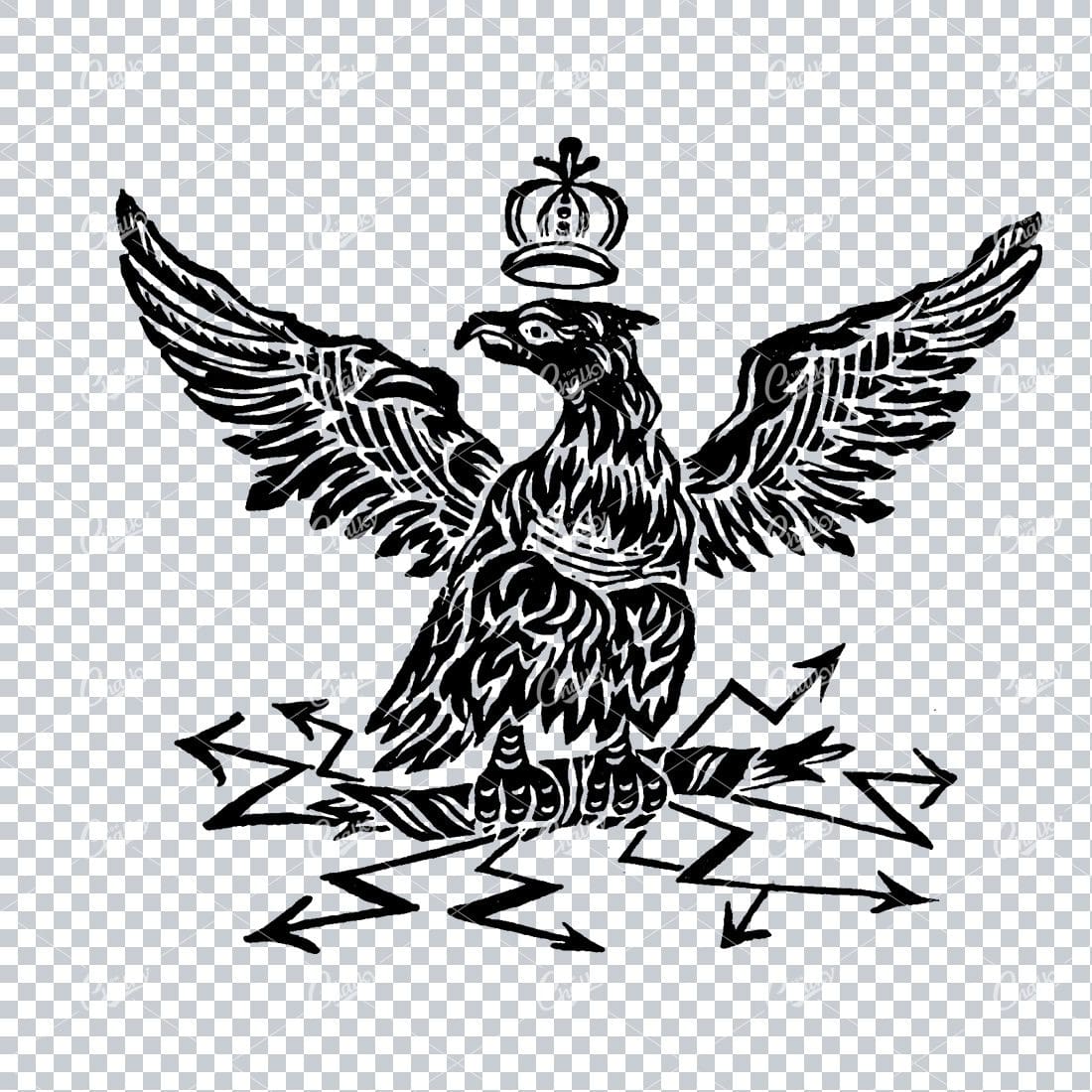Old Military Illustration of an Eagle With Crown Holding Lightning Bolts No.1