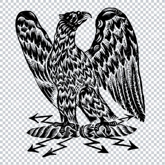 Old Military Illustration of an Eagle With Crown Holding Lightning Bolts No.2