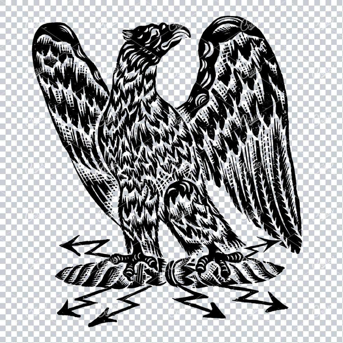 Old Military Illustration of an Eagle With Crown Holding Lightning Bolts No.2