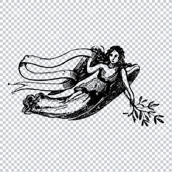 Small Illustration of an Angel with a Ribbon and Plant in Hand
