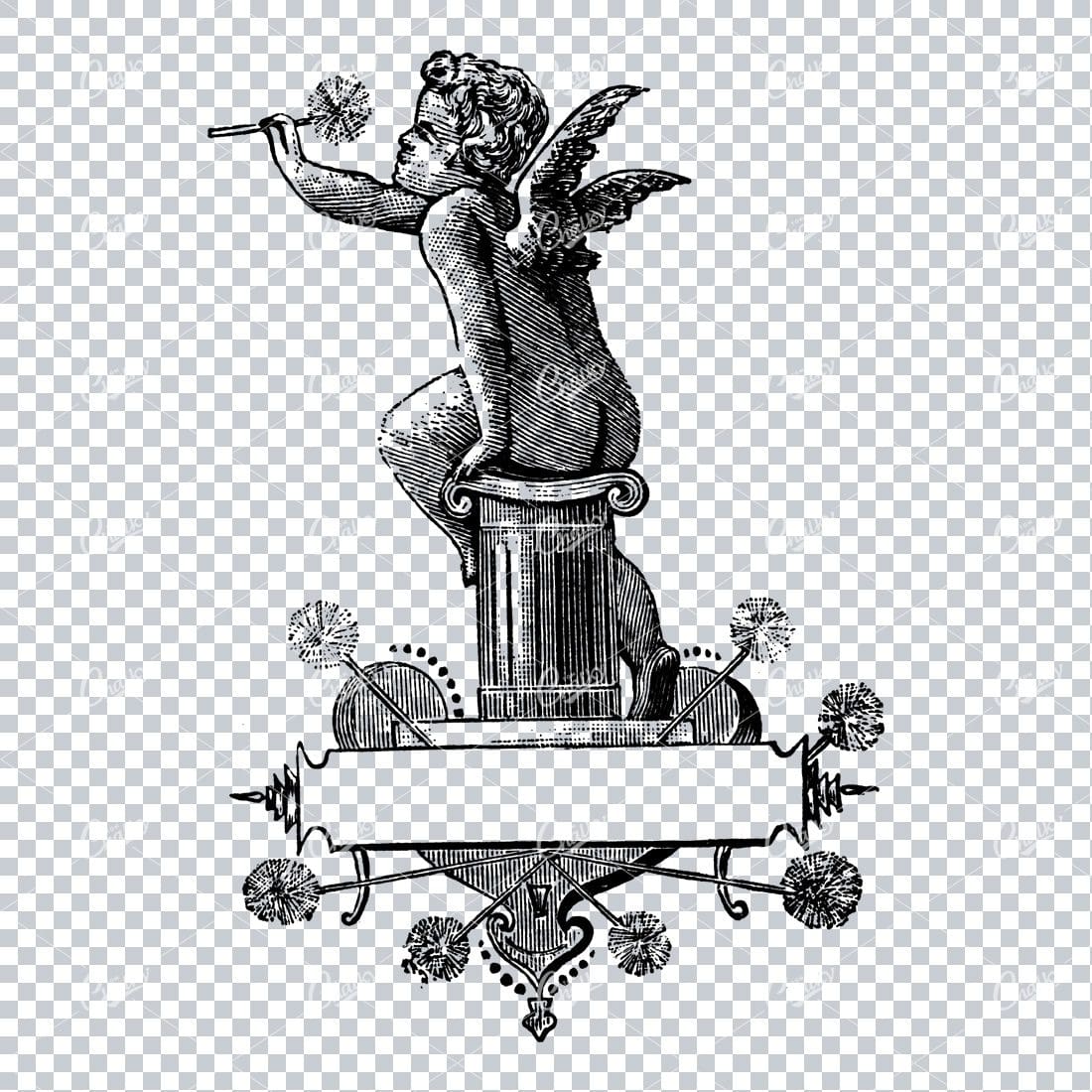 Cherub Angel Sat on Pedestal Illustration