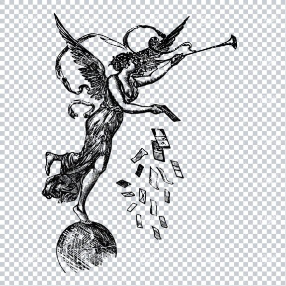 Angel Stood on a Globe Holding Trumpet Dropping Letters