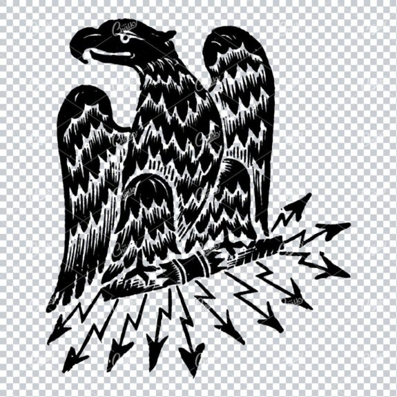Old Military Illustration of an Eagle With Crown Holding Lightning Bolts No.3