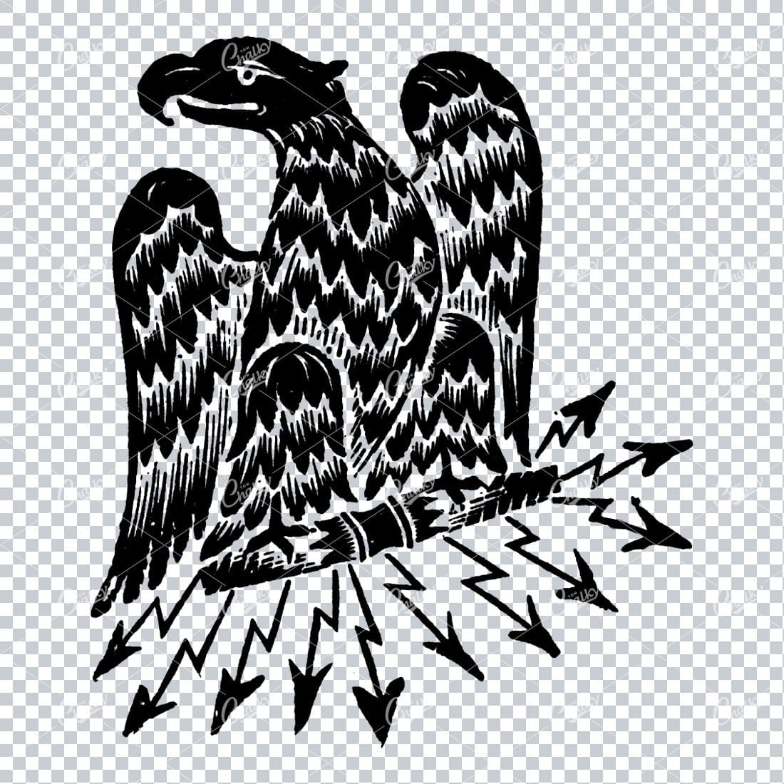Old Military Illustration of an Eagle With Crown Holding Lightning Bolts No.3