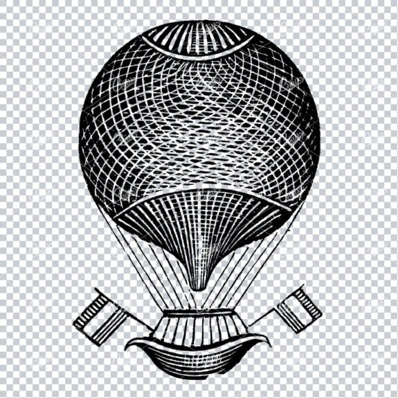 Antique Illustration of a Hot Air Balloon with Flags
