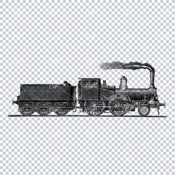 Antique Line Art Engraving Illustration of a Steam Train