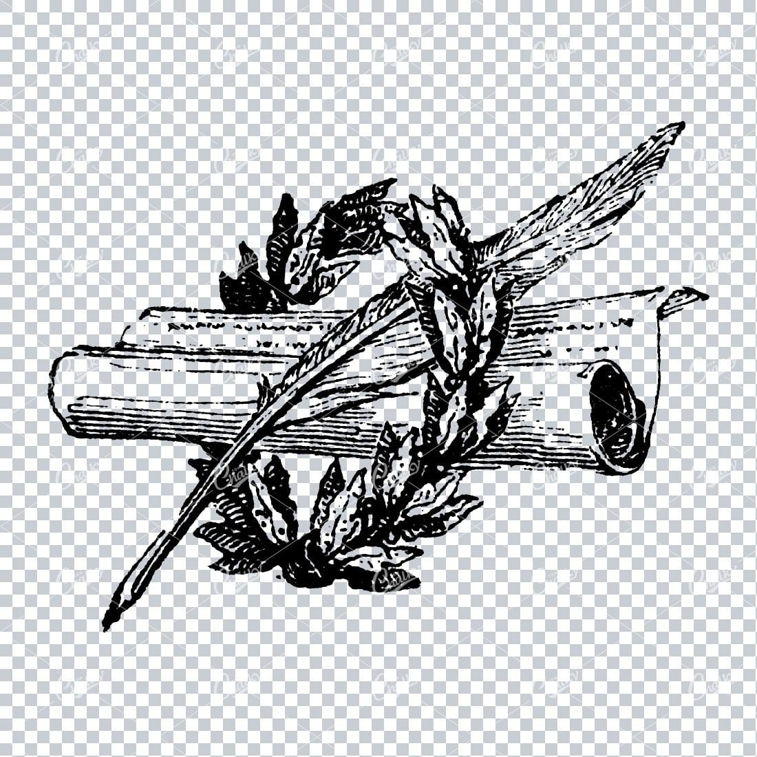 Vintage Writing Line Art Illustration - Author / Writers Artwork