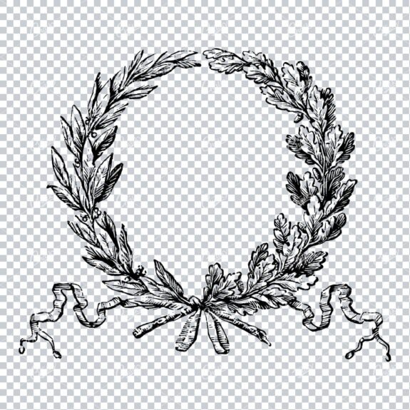 Decorative Vintage Line Art - Floral Wreath Frame / Border  No.1
