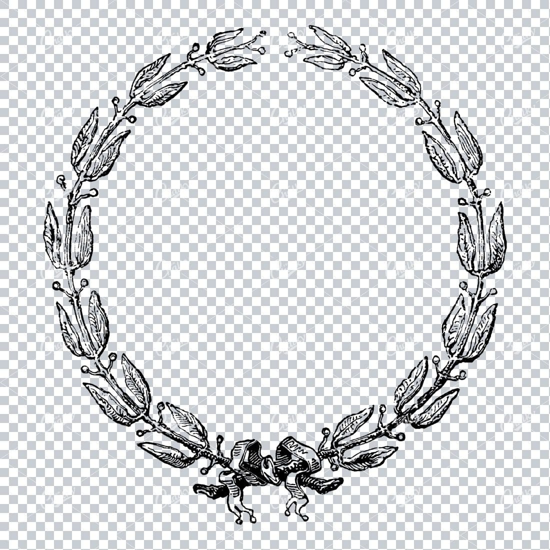 Decorative Vintage Line Art - Floral Wreath Frame / Border  No.2
