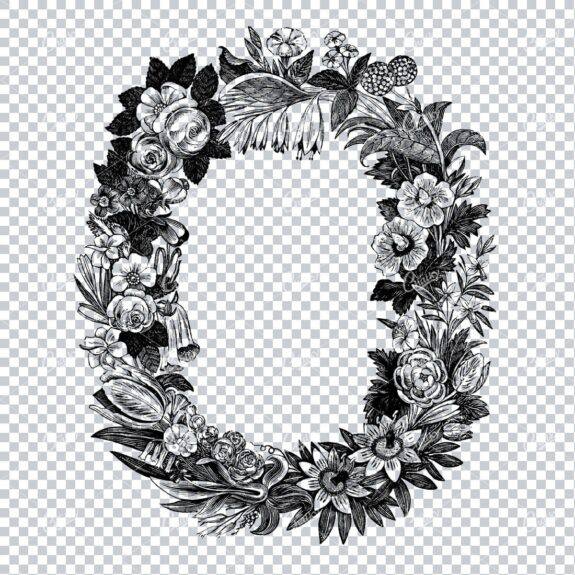 Decorative Vintage Line Art - Floral Wreath Frame / Border  No.3