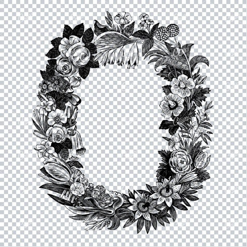 Decorative Vintage Line Art - Floral Wreath Frame / Border No.3