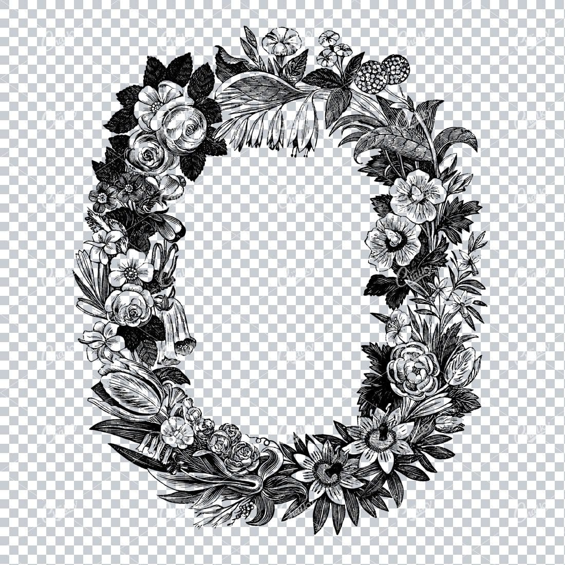 Decorative Vintage Line Art - Floral Wreath Frame / Border  No.3