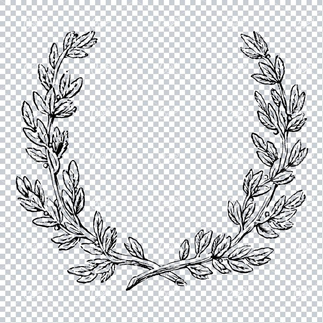Decorative Vintage Line Art - Floral Wreath Frame / Border  No.4