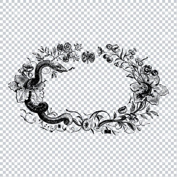 Decorative Vintage Line Art - Floral Wreath Frame / Border  No.5