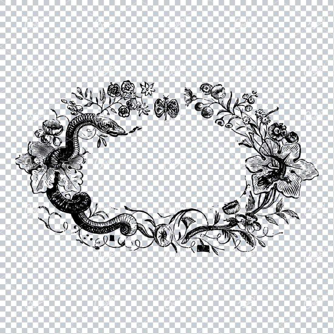 Decorative Vintage Line Art - Floral Wreath Frame / Border  No.5