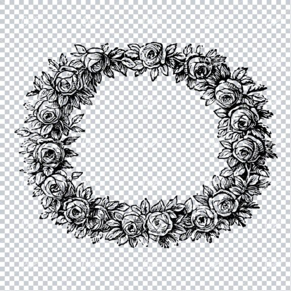 Decorative Vintage Line Art - Floral Wreath Frame / Border  No.7