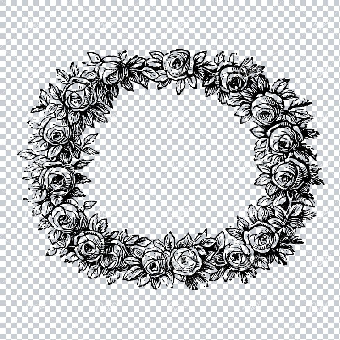 Decorative Vintage Line Art - Floral Wreath Frame / Border  No.7