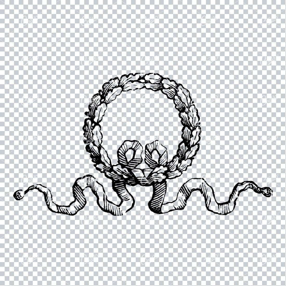 Decorative Vintage Line Art - Floral Wreath Frame / Border  No.8