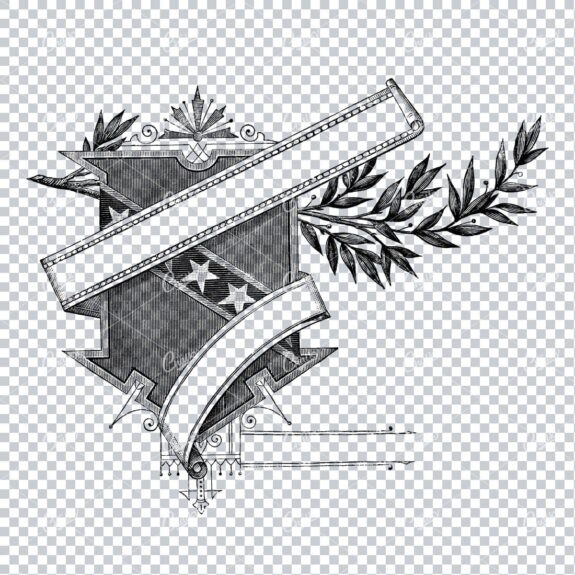 Vintage Illustration of a Rubbon Wrapping a Shield with Stars and Laurel