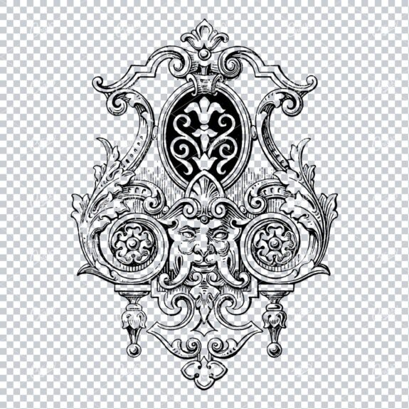 Decorative Design Element - Flourished Frame with Grotesque Face