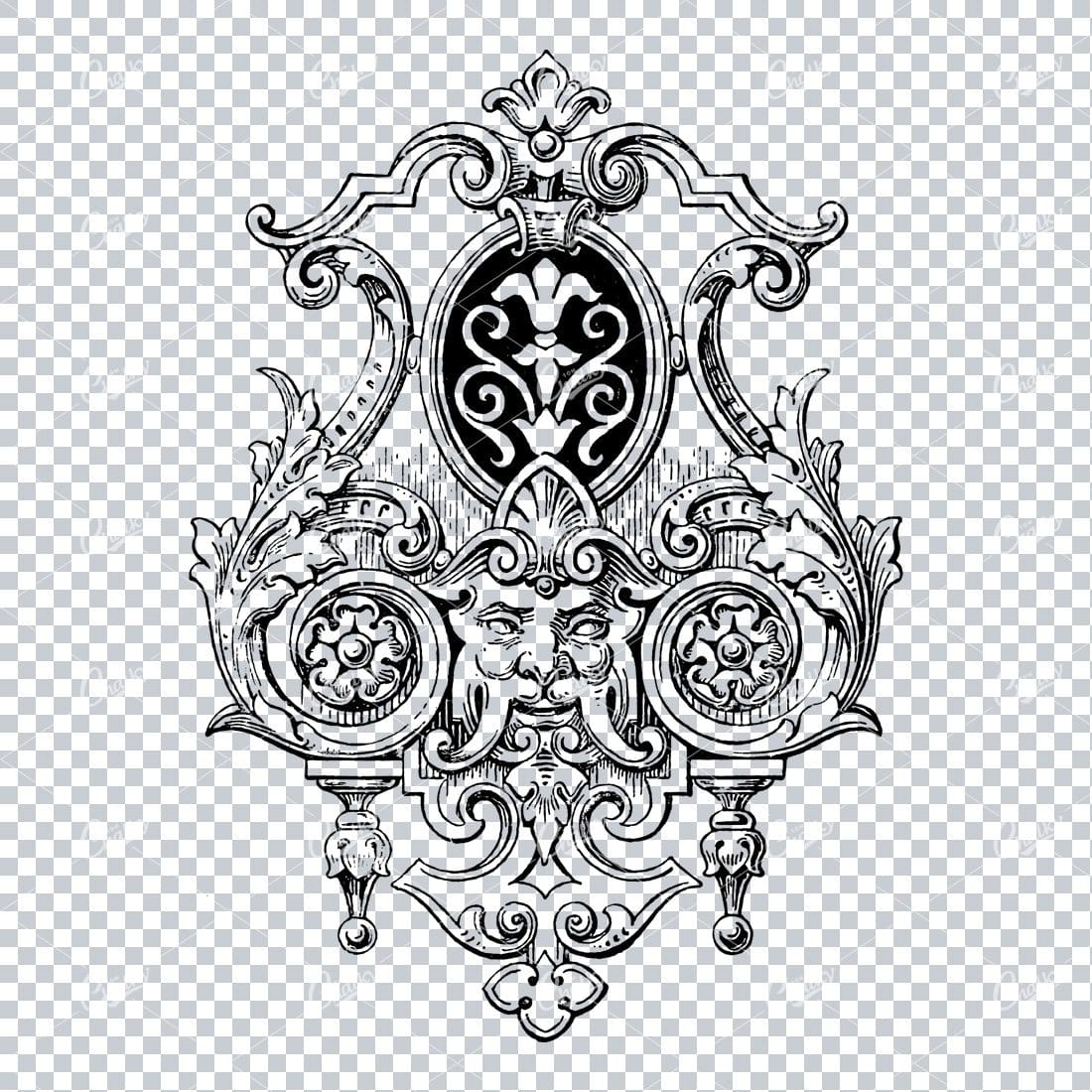 Decorative Design Element - Flourished Frame with Grotesque Face