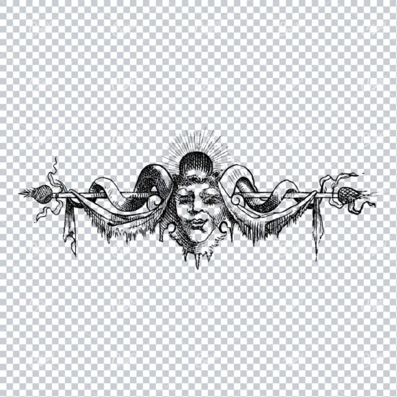 Antique Flourished Design Element with Face in Middle