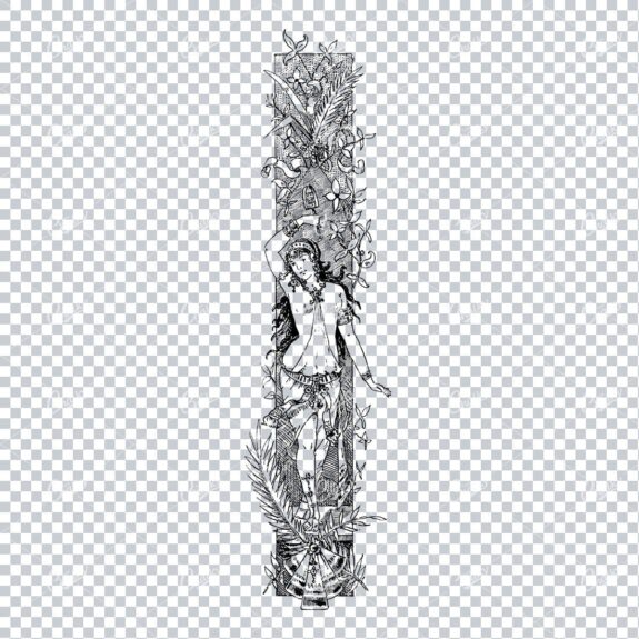 Antique Column Design Featuring a Woman and Floral Design Elements No.1