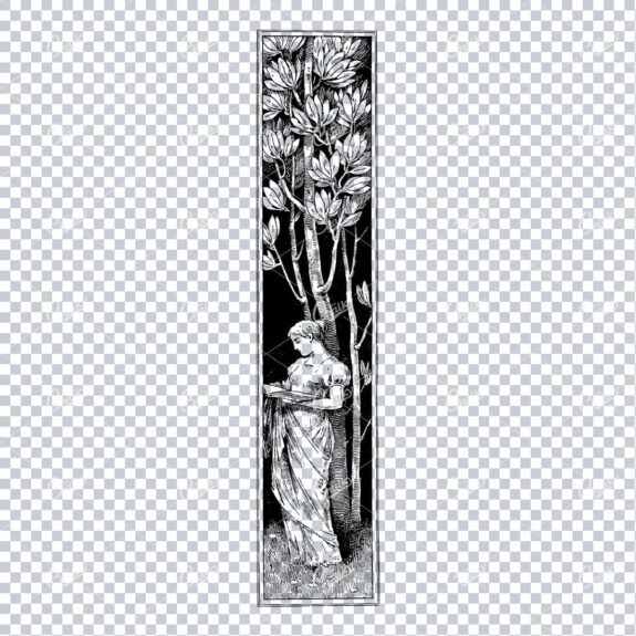 Antique Column Design Featuring a Woman and Floral Design Elements No.2