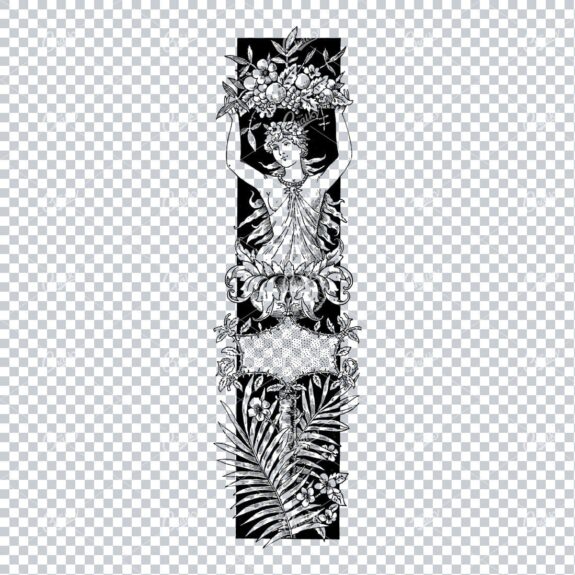 Antique Column Design Featuring a Woman and Floral Design Elements No.3
