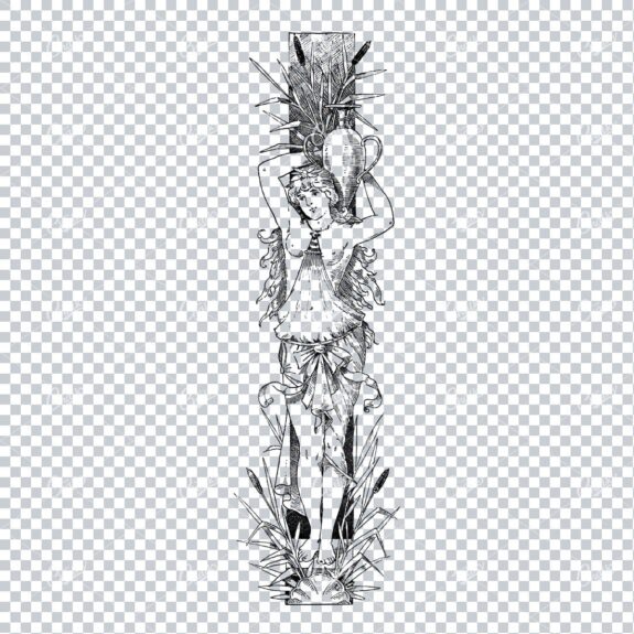 Antique Column Design Featuring a Woman and Floral Design Elements No.4