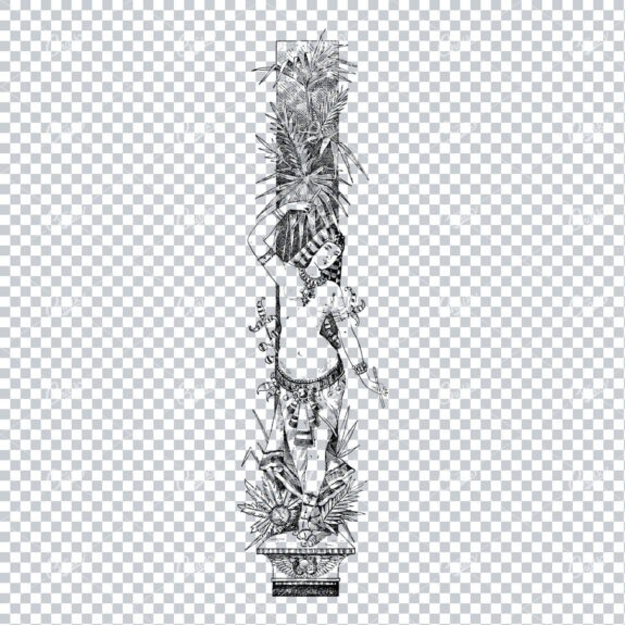 Antique Column Design Featuring a Woman and Floral Design Elements No.5