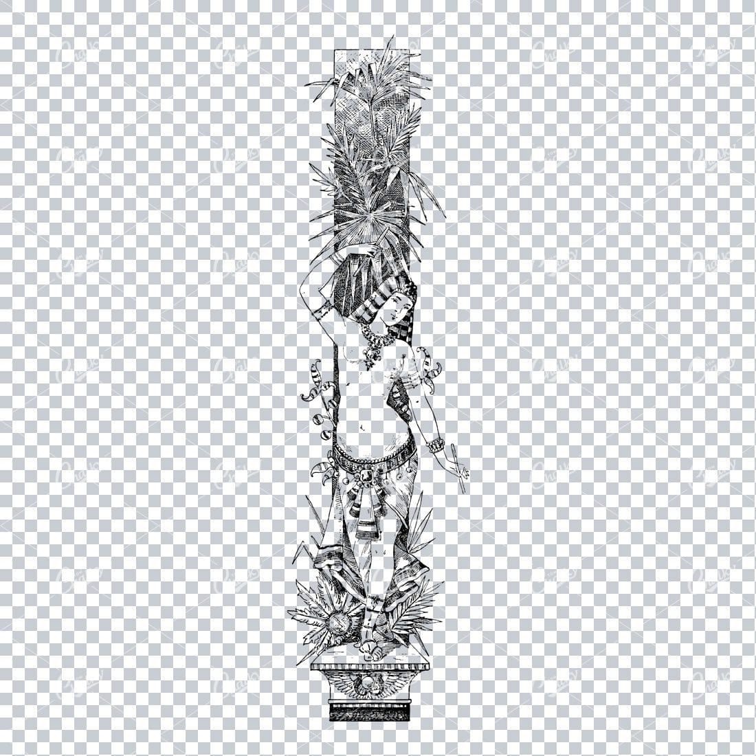 Antique Column Design Featuring a Woman and Floral Design Elements No.5