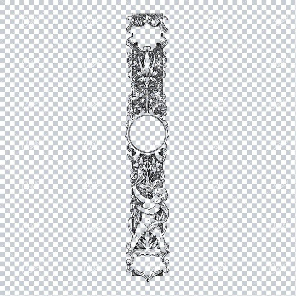 Ornamental Vertical Panel With Cherub And Circular Medallion Frame