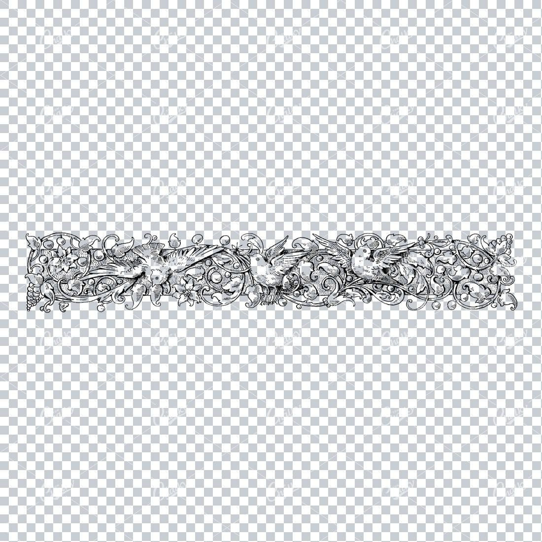 Antique Flourished / Floral Design Element with Birds