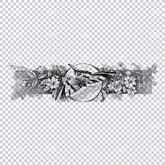 Antique Flourished / Floral Design Element with a Butterfly No.1
