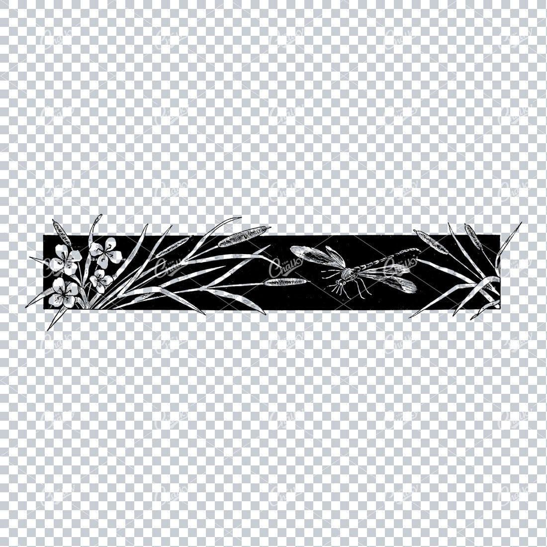 Antique Flourished / Floral Design Element with a Dragonfly