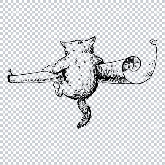 Illustration of a Kitten / Cat Climbing over the Corner of a Curled Paper