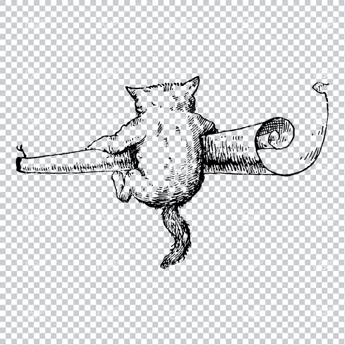 Illustration of a Kitten / Cat Climbing over the Corner of a Curled Paper
