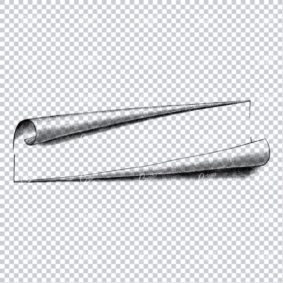 Old Line Art Illustration of Paper Curling / Border / Banner No.1