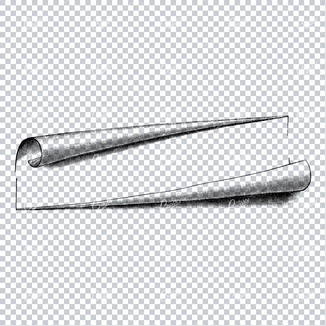 Old Line Art Illustration of Paper Curling / Border / Banner No.1