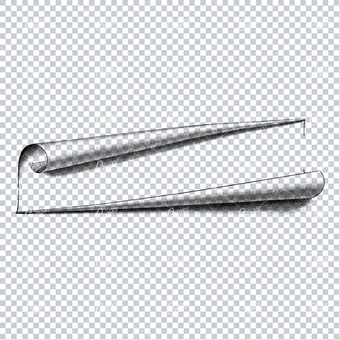 Old Line Art Illustration of Paper Curling / Border / Banner No.2