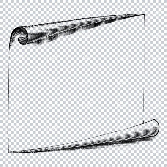 Old Line Art Illustration of Paper Curling / Border / Banner No.3